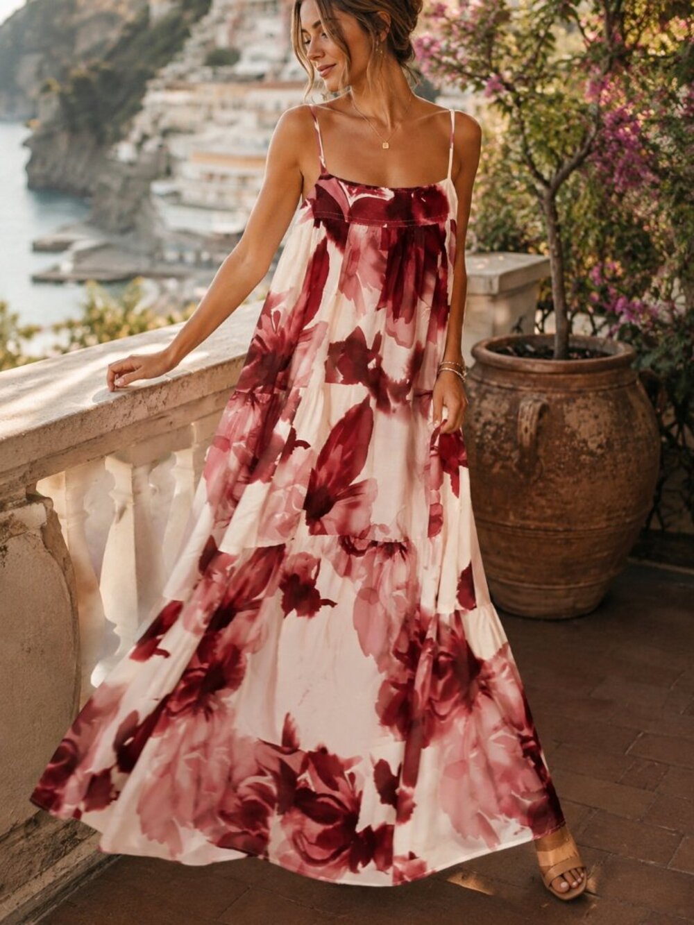 Abel The Label NWT Floral Maxi Dress Small Raspberry Watercolor Australia